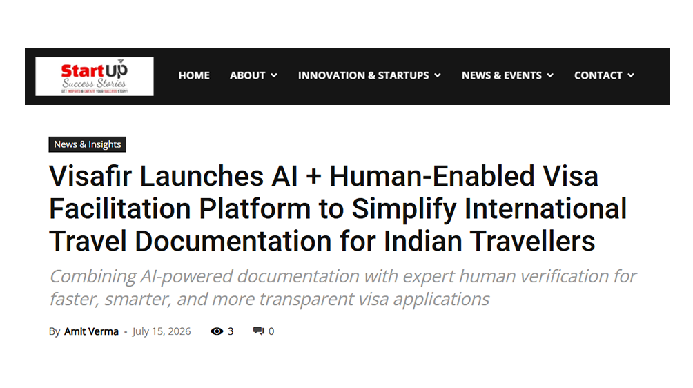 Startup Success Stories article on Visafir