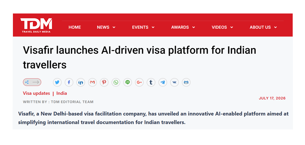 Travel Daily Media article on Visafir